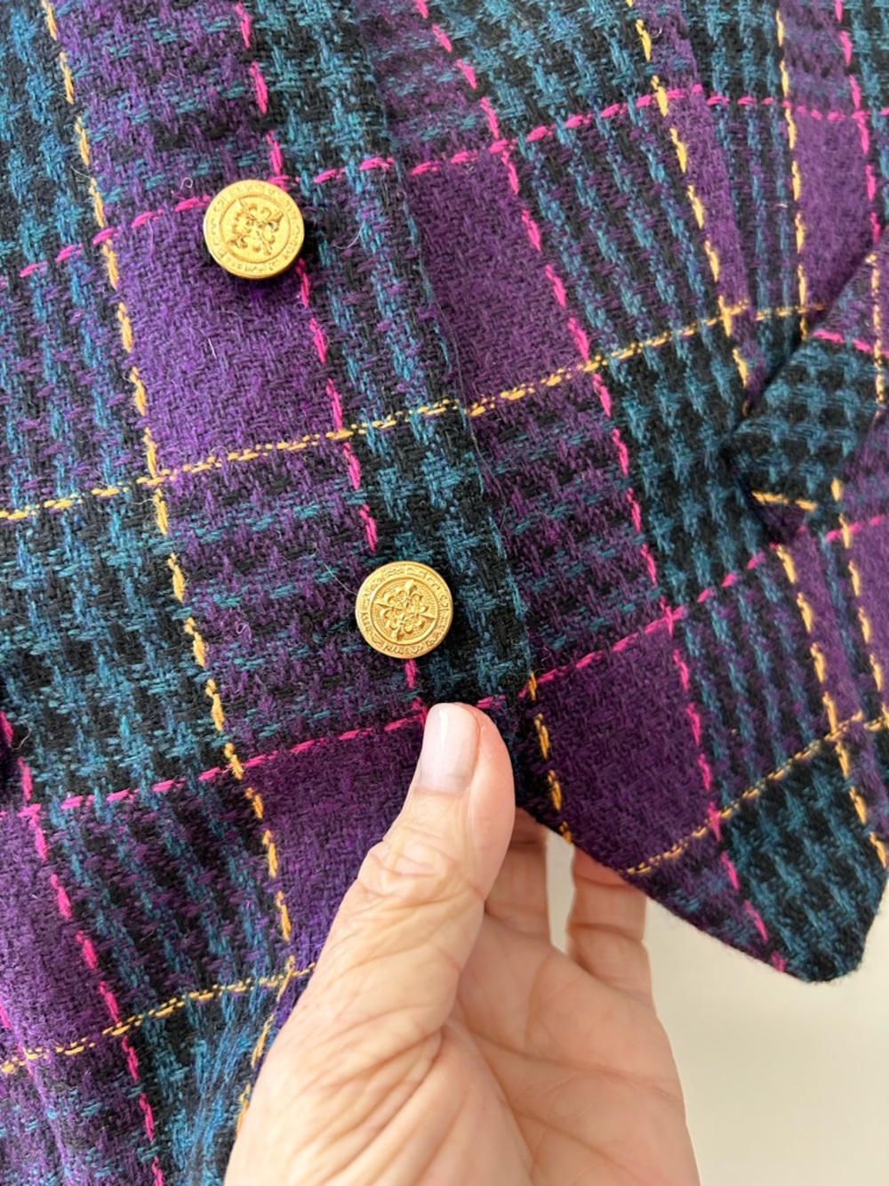 Vintage Lucia Wool Blend Tartan Plaid Vest. Gold buttons. Dark academia. Retro - Picture 2 of 7